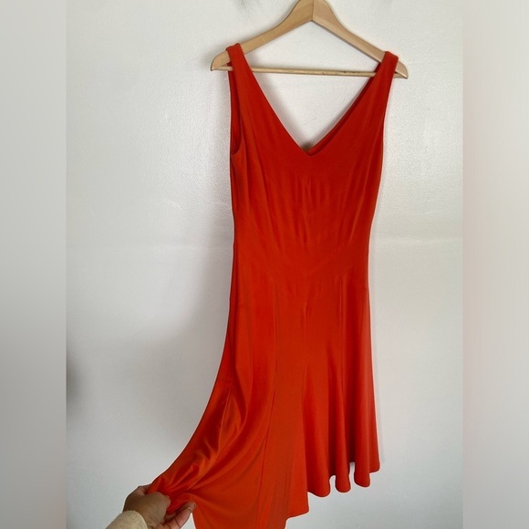 Lauren Ralph Lauren Knit Midi Dress Size 8 Orange Fit & Flare Sleeveless V-Neck - Picture 2 of 11